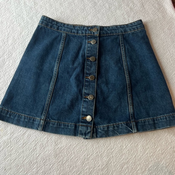 TOPSHOP Petite Button Front Blue Denim Skirt A-Line Size US 6 - Picture 2 of 7